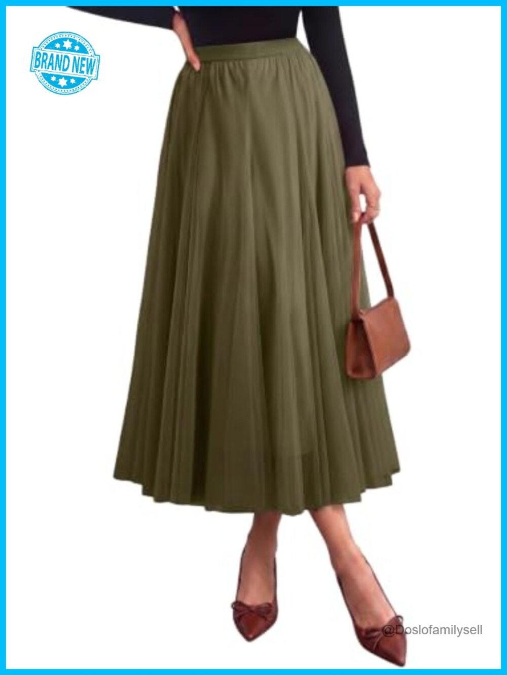 Tulle Midi Skirt A-Line High Waist Flowy Party Wedding